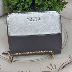 Furla Silver and Gray color block zippy Wallet
